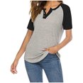 thumbnail image 1 of Timegard Women Tops Notched V Neck Button Short Sleeve Color Block Loose Comfy Summer Casual Shirts Tops, 1 of 8