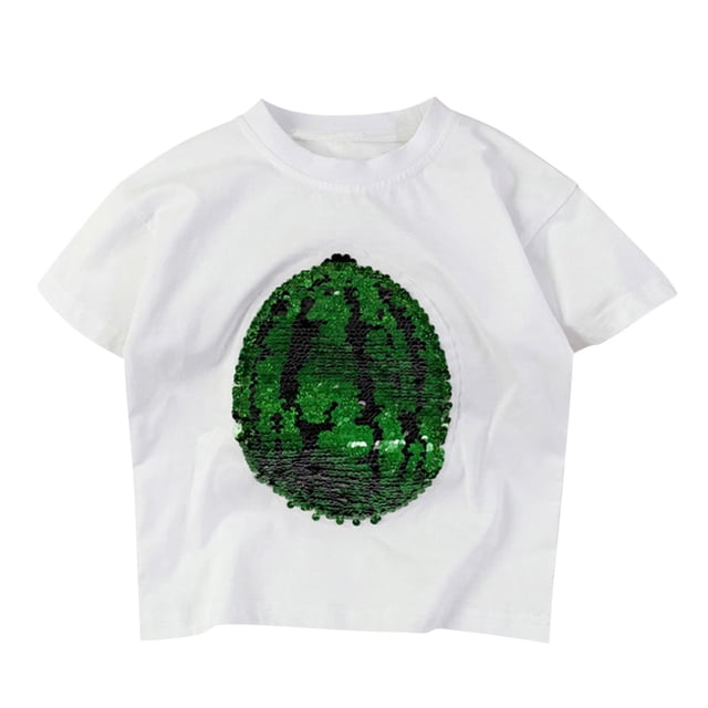 Boys Girls Summer Tops Tees Changing Flip Sequins Watermelon Short Sleeve T Shirt Daily Spring Shirts For Kid 18-24M
