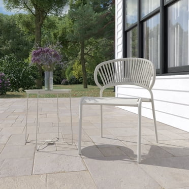HOMETRENDS Elora Steel Outdoor Stacking Chair, Greige