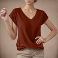 thumbnail image 2 of Summer T Shirts for Women V-Neck Short Sleeve Casual Tops Solid Color Basic Tees, 2 of 4