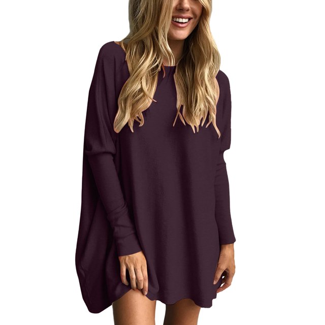 WEIYLL Womens T-Shirts Oversized Tunic With Leggings Long Sleeve Fall Sweaters Purple Tee Sizes M