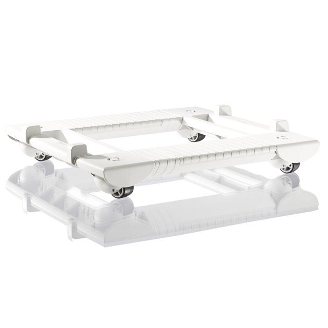 Venta Humidifier Trolley in white, a durable, lightweight plastic frame with four caster wheels for easy repositioning of Venta humidifiers LW24, LW24 Plus, LW25, LW44, LW44 Plus, and LW45, featuring an expandable base and two snap-in handles to lock the humidifier securely, suitable as a humidifier accessory for home or office air quality management.