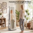 thumbnail image 2 of 360° Rotating Jewelry Armoire w/ LED Full-Length Mirror & Vanity Mirror, Lockable Standing Jewelry Organizer w/ Lights, Large Storage, Grey, 2 of 9