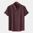thumbnail image 2 of Shirts for men Casual Solid Stand Collar Short Sleeve Button Closure Shirt Hawaii Blouse, 2 of 8