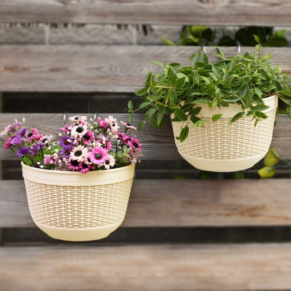 Nvzi 2Pcs Resin W022CAl Planters Hanging Flower Plant Pots Vertical W022CAl Mount Planter Pot Flower Basket for Railing Fence W022CAl Window Balcony Beige