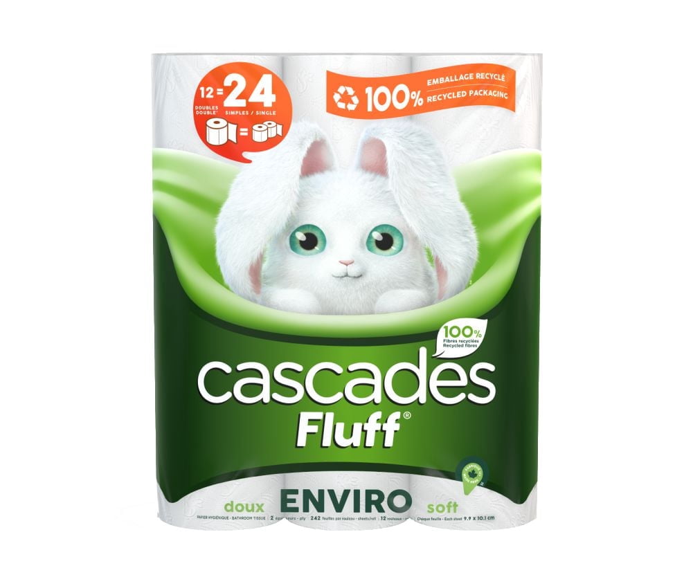 Cascades Fluff Enviro Toilet Paper, 2-Ply, 242 Sheets per Roll - 12 Rolls