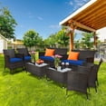 thumbnail image 1 of Gymax Ensemble de Conversation en Rotin pour Patio 8 Pcs Extérieur avec Coussin Bleu Marine, 1 of 10