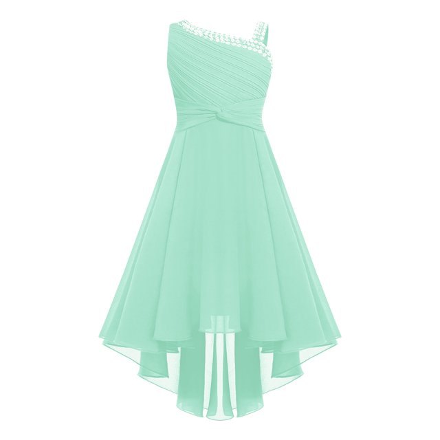 RUNQHUI Robe Pailletée Sans Manches pour Fille, Bretelles Asymétriques, Nœud Torsadé, Mariage, Fête, Maxi Vert Menthe 8