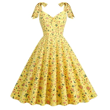 Dvkptbk Robes pour Femmes Invitées de Mariage Florales Formelles Vintage Années 1950 Rétro Rockabilly Robes de Bal Manches Cap Rétro Vintage Cocktail Fête Robes Évasées
