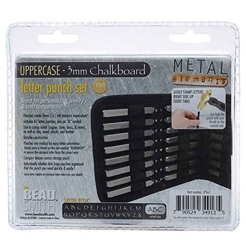 The Beadsmith Steel Alphabet Stamps - Metal Elements - 27-Piece 3mm Uppercase Chalkboard Font - A-Z Letters Plus “&” Symbol - Storage Case Included -