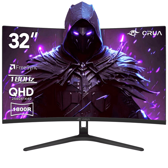 CRUA Moniteur de Jeu Incurvé 32 Pouces 144Hz, QHD(2560x1440) VA Panel,1800R, FreeSync, 120 % sRGB, Faible Lumière Bleue, HDMI/DP, Montage Mural VESA, Noir