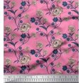 thumbnail image 1 of Soimoi Tissu en Poly Georgette Feuilles & Roses Imprimés Floraux au Mètre 42 Pouces de Large, 1 of 3