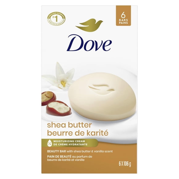 Dove Beauty Bar 1/4 Moisturizing Cream Shea Butter, 106 g (6 bars)