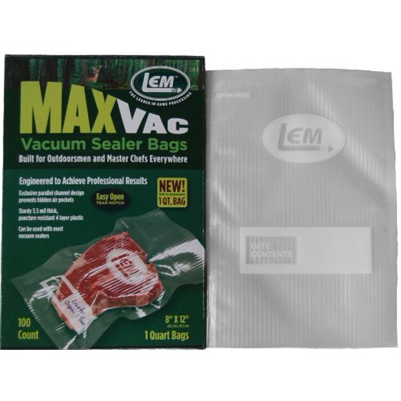LEM Products 1089 Vacuum Sealer Quart Bags, 100 Count Clear