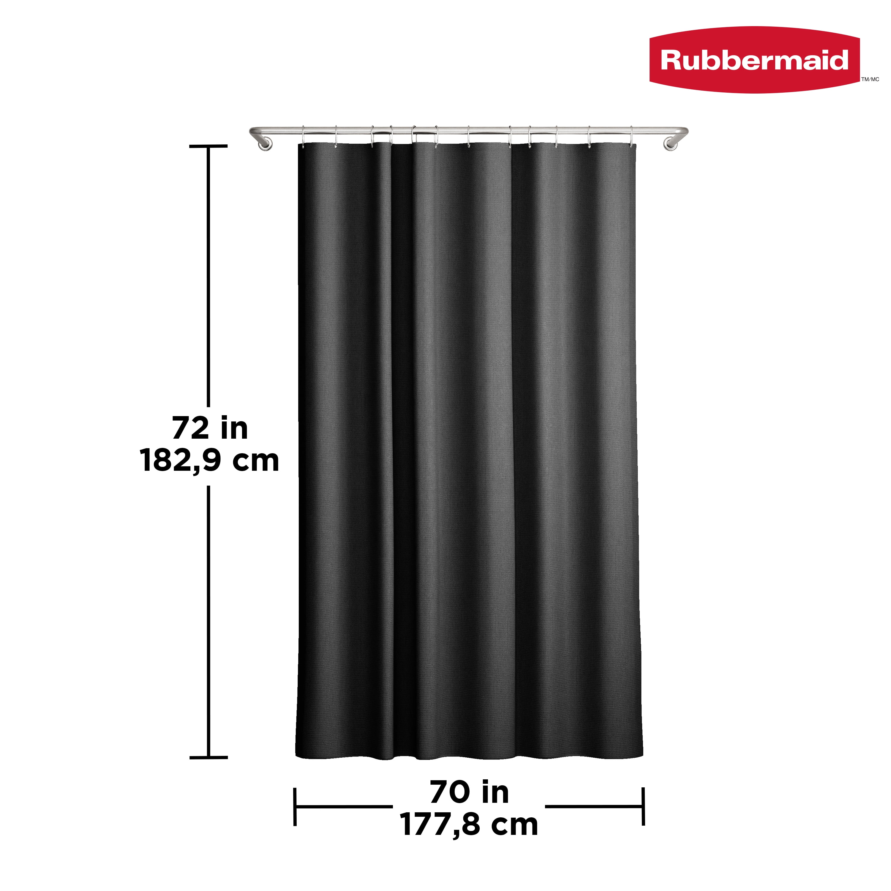 Rubbermaid Waterproof Fabric Shower Liner, 70" x 72", Black