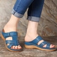 thumbnail image 2 of Womens Orthopedic Slippers Walking Slip on Sandals Comfortable Leather Wide Open Toe Platform Wedge Slides, 2 of 7