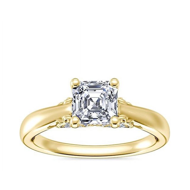 1.20 Carat Excellent Asscher Cut Real Diamond Latest Design Solitaire Engagement Ring for Ladies Solid 14K Yellow Gold Size 7.5