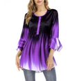 thumbnail image 2 of T-shirt à Dégradé de Couleurs pour Femmes, Blouse Décontractée, Blouse à Boutons, Col Rond, Manches à Volants, Haut Ample Évasé, 2 of 3