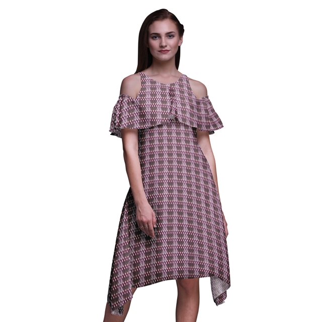 Bimba Pink Floral Printed Womens Cold Shoulder Tunic Party Round Neck Shift Dress - Medium