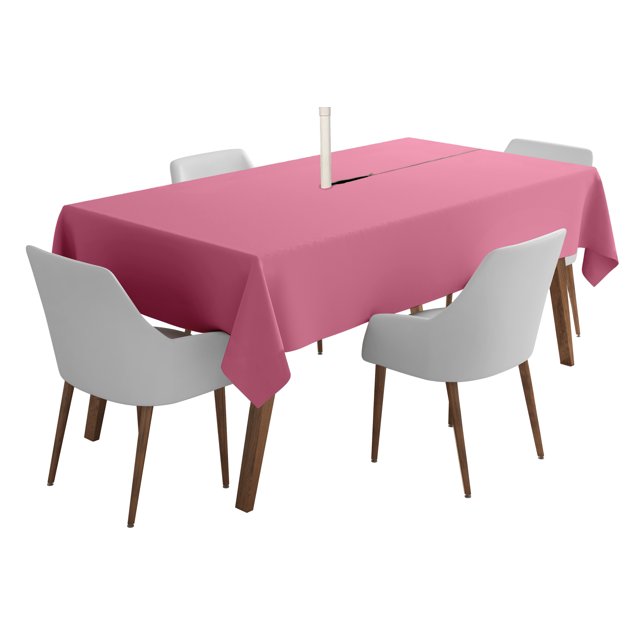 Vargottam Indoor/OutdoorTablecloth58" x 58" Inch Square Tablecloth with Umbrella Hole & Zipper, Waterproof Patio Table Cloths, Spring/Summer Table Covers for Backyard /BBQs -Rose Pink