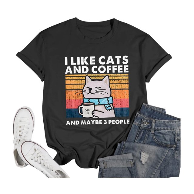 LUOGENLI T-shirts pour Femme pour Femmes Mode Décontractée Imprimée Col Rond Manches Courtes T-Shirt Haut 4xlt T-shirts pour Femmes T-shirts Graphiques Vêtements d'Été Noir P