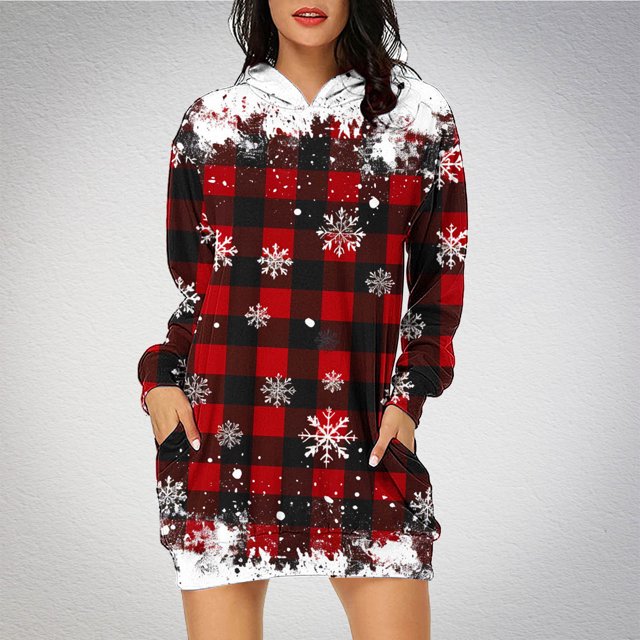 TIMIFIS Robe de Noël Moche pour Femmes Robe de Vacances à Manches Longues Père Noël Flocon de Neige Graphique Midi Robe Chandail Automne Hiver avec Poches