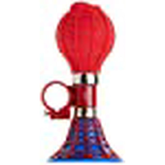 Bell Sports Spider-Man 3D Webbed Bicycle Horn red with a 3D Spider-Man figure and webbed design on a blue base with red web patterns, loud horn for bike safety, fits most bikes, trikes, and scooters, suitable as a fun bike accessory.