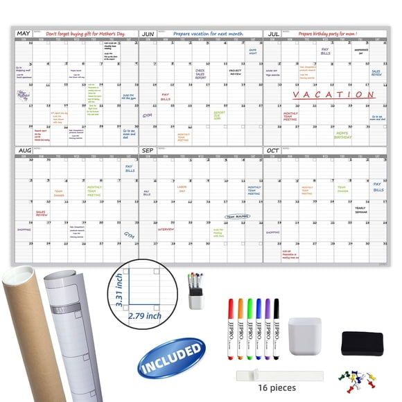Large Dry Erase Wall Calendar - 60“ x 38" Undated Blank 6 Month Calendar - Giant Whiteboard 6 Month Poster - Premium Laminated Undated Planner