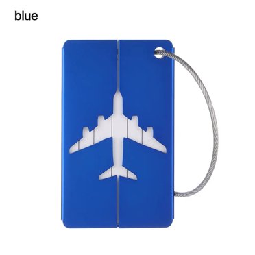 Reusable Metal Travel Luggage Tags Aluminium Suitcase Labels with Ropes Bag Tag Stainless Steel Loop Name ID Card for Suitcase blue
