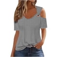thumbnail image 1 of Timegard Womens Eyelet Tops V-Neck Short Sleeve Cold Shoulder Summer Dressy Casual Tunic Tops Blouse, 1 of 6