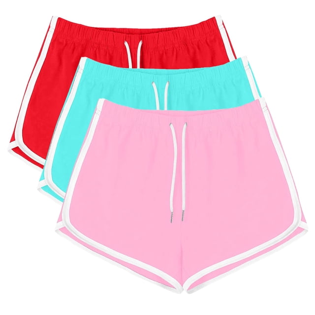 Yanlir 3PCS Active Shorts for Womens Summer Casual Shorts Quick Dry Running Sports Yoga Shorts Workout Stretchy Workout Shorts with Drawstring(Red#2,3XL)