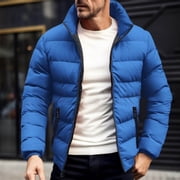 Maqroz Men Quilted Jackets Full Zip Stand Collar Jacket Casual Loose Fitting Coats Winter Thermal Solid Color Outerwear Daily Keep Warm Coat with Pockets