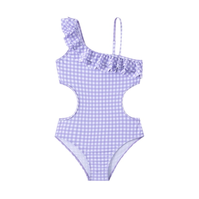 Girl Swimsuits One Piece Bathing Suits Sleeveless Hawaiian Ruffle Summer Swimsuit 7-8 Years