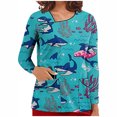 thumbnail image 2 of PVCS Women V-Neck Tops Working Uniform T Shirt Print Long Sleeve Blouse With Pockets, 2 of 6