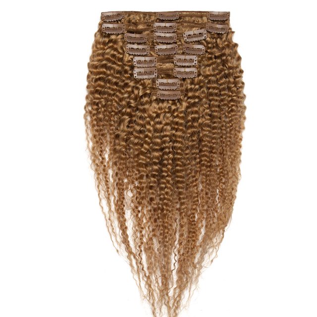 Afro Kinky Curly Double Weft Clip in Human Hair Extensions Full Head For Women
