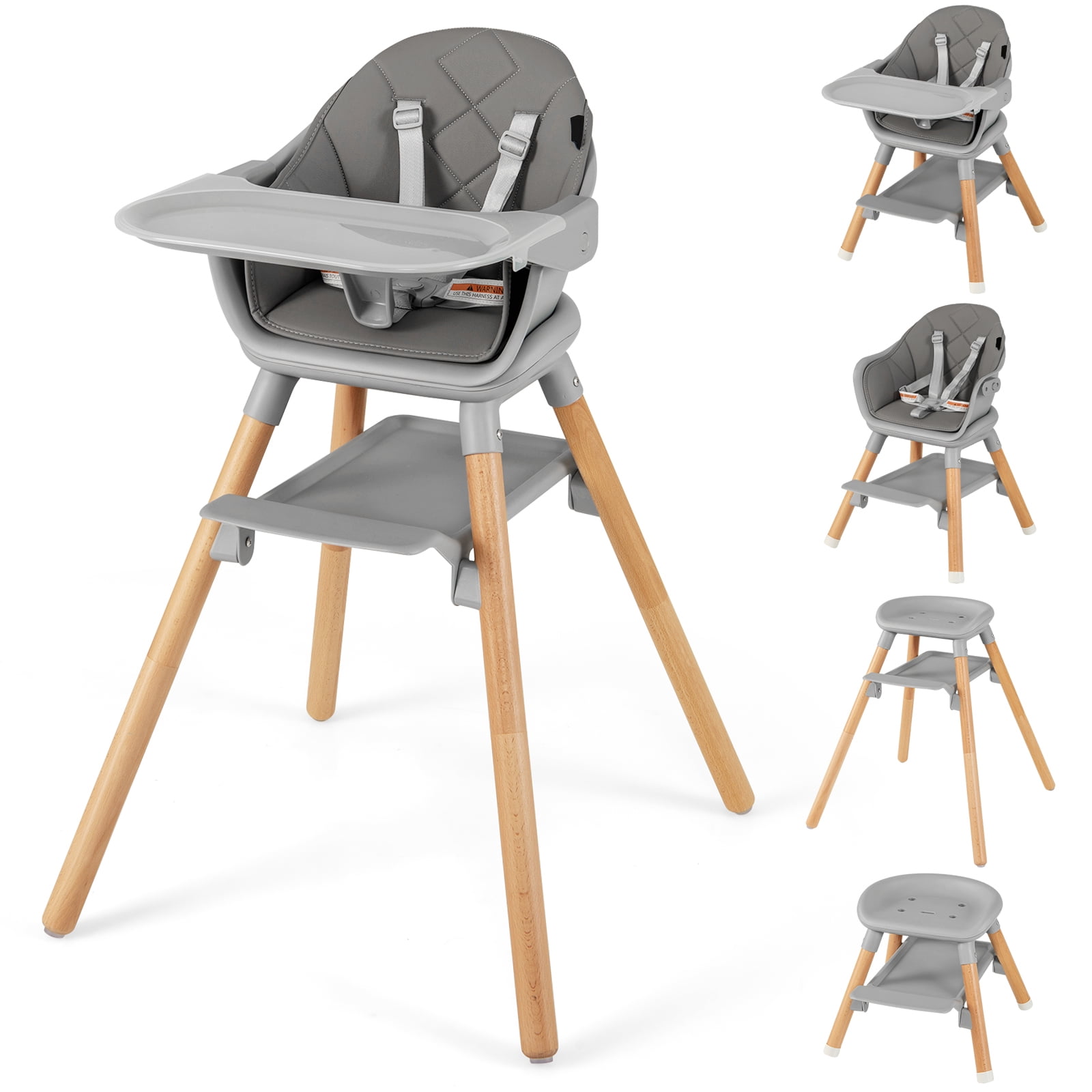 Patiojoy 3 in 1 High Chairs for Babies and Toddlers, Eat and Grow Convertible Highchair with Foot Rest Grey