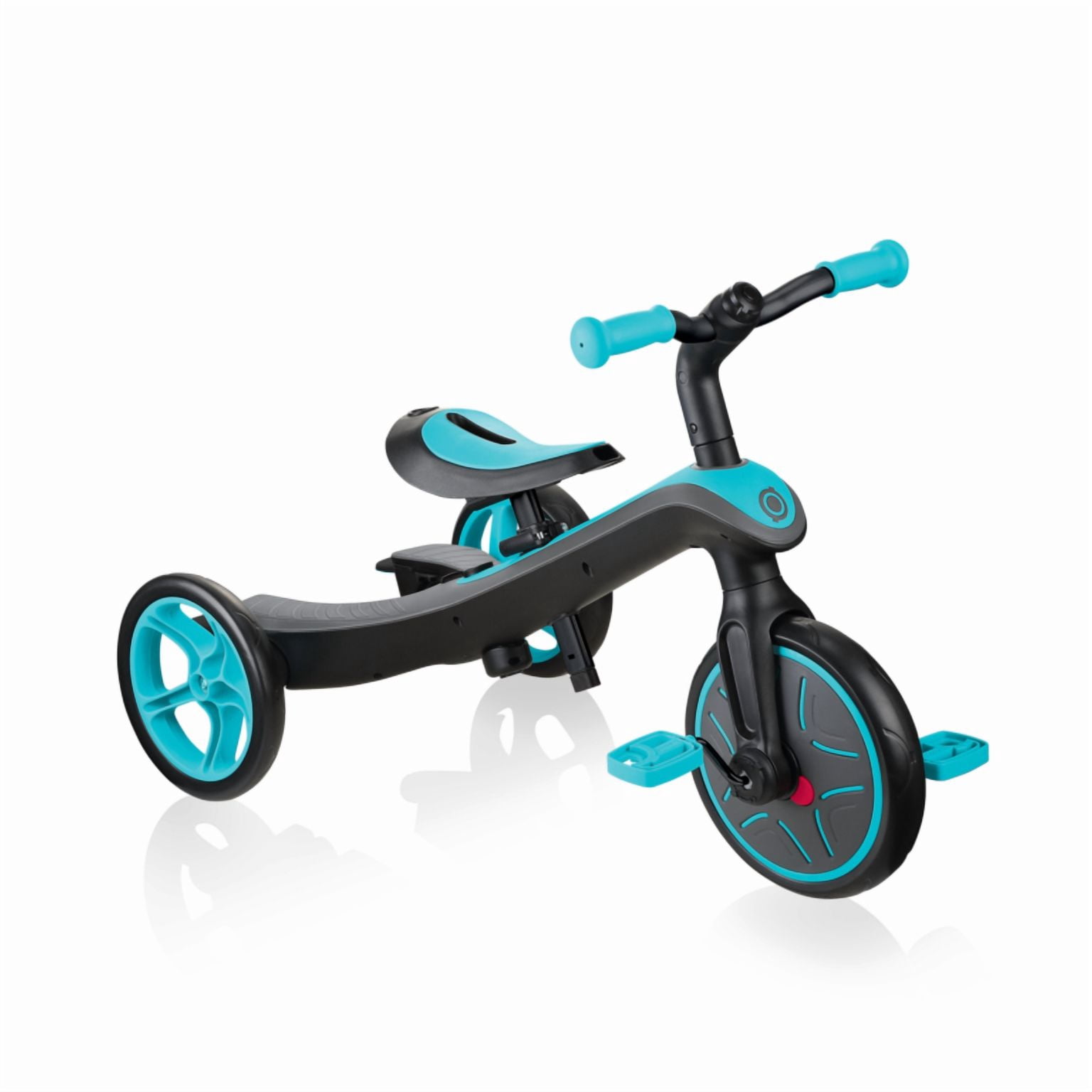 Globber Tricycle 4-en-1 Explorer (Turquoise) – 1 Unité, se transforme d’un tricycle assisté avec poignée en draisienne pour tout-petits