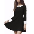 thumbnail image 5 of INSPIRE CHIC Junior's Peter Pan Collar Contrast Button Decor Long Sleeve Flare Dress, 5 of 5