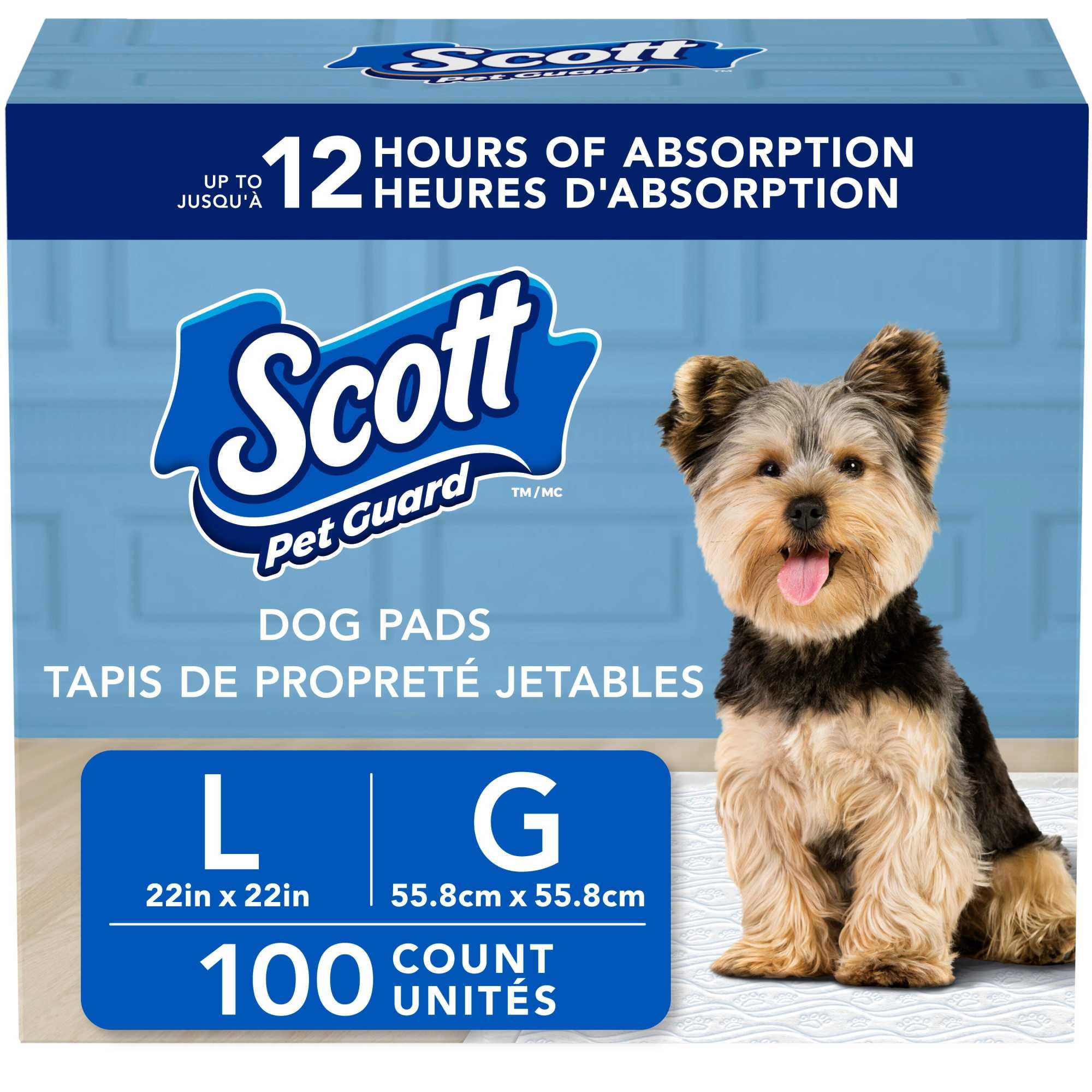 Scott Pet Guard Tapis de Propreté pour Chiens - d'Entraînement Chiots, Moyens & Grands jusqu'à 12 Heures d'Absorption et Contrôle des Odeurs Facilement Jetables Grande Taille 22 Pouces x Lot 100
