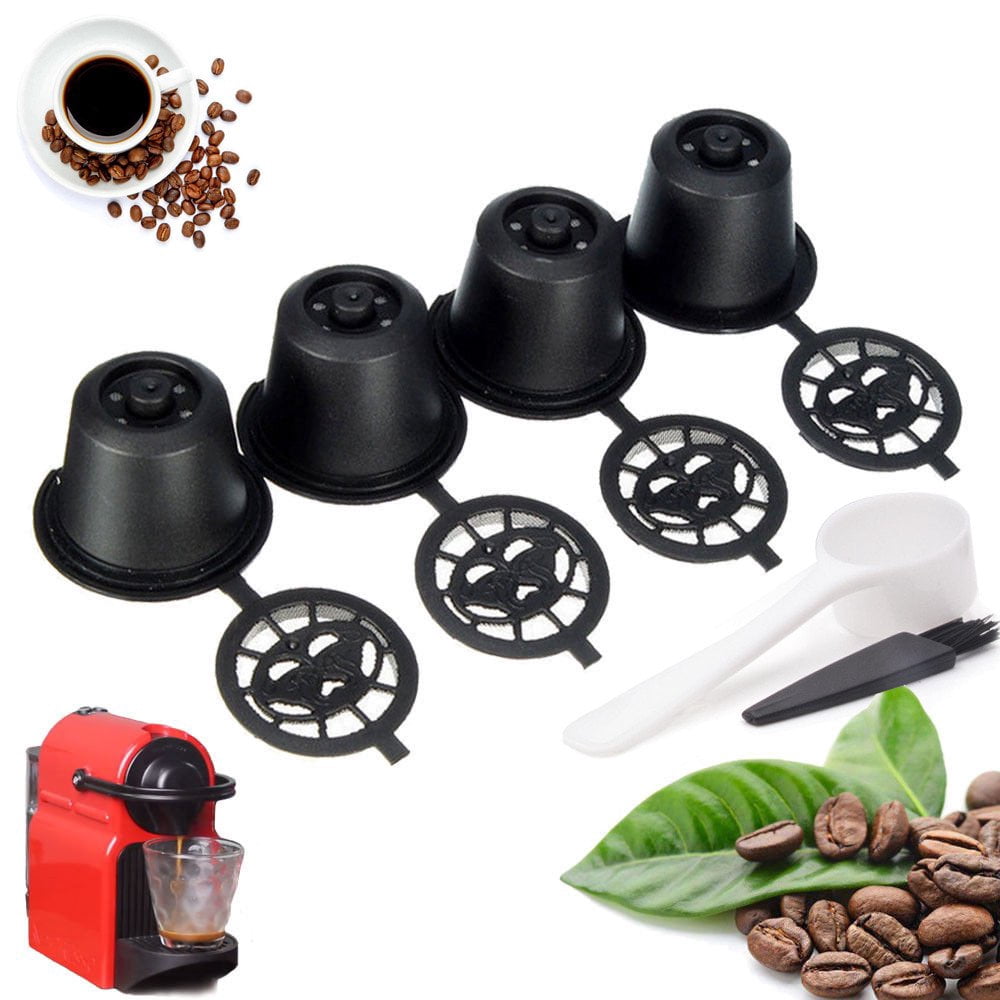 4x Refillable Reusable Coffee Capsules Pods For Nespresso Machines Spoon