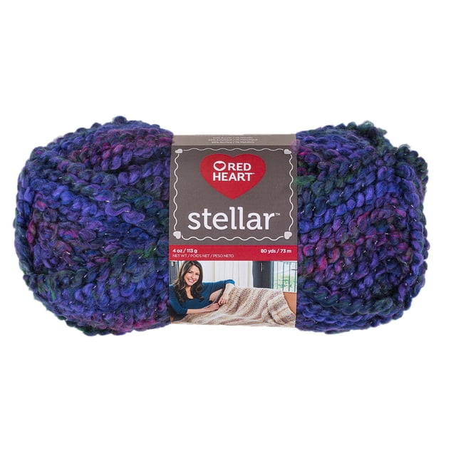 Red Heart Stellar Fil en Écheveau Volumineux et Texturé avec des Nuances Bleu Foncé, Violet et Vert, avec un Fil Métallique pour un Éclat Subtil, Pesant 113 g (4 oz) et Mesurant Environ 73 m (80 yds), Convient aux Projets de Tricot et de crochet et Est Souvent Utilisé pour des Accessoires Chauds et Doux.