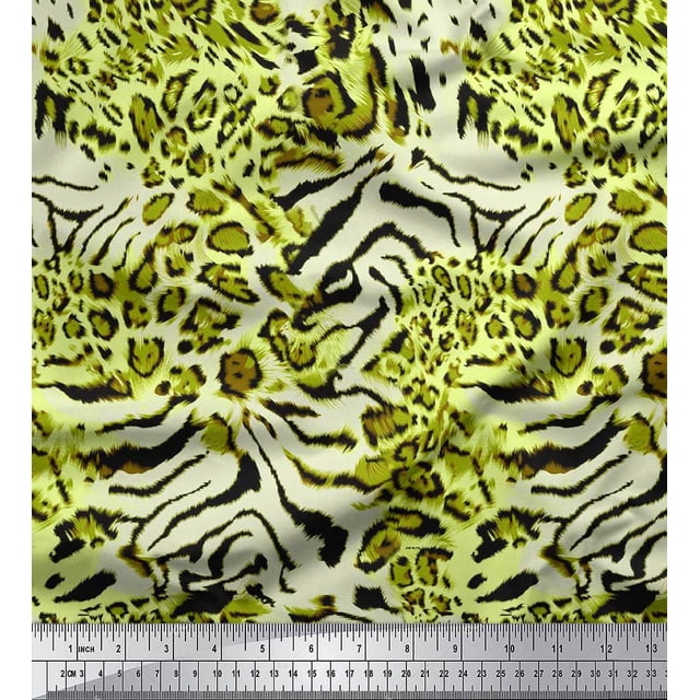 Soimoi Green Poly Georgette Fabric Leopard & Wild Animal Skin Print Sewing Fabric BTY 42 Inch Wide