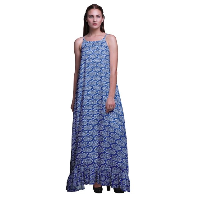 Bimba Nuisette de Sommeil pour Femmes à Bretelles Spaghetti en Filigrane Damassé Bleu, Vêtements de Nuit pour Dames, Robe de Sommeil d'Allaitement X-Small