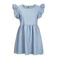 thumbnail image 4 of Womens Denim Dress Crew Neck Sleeveless Ruffle Jean Dress Distressed Casual Loose Summer A Line Flowy Mini Dress, 4 of 7