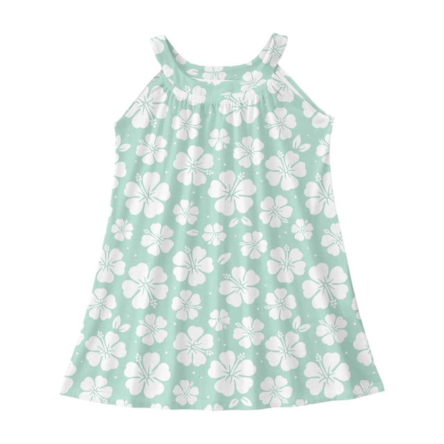 WEIYLL Robes pour Filles Sortie de Plage Sans Manches Débardeur Imprimé Palmier Fleur Volants Robe Vert Menthe 13-14 Ans