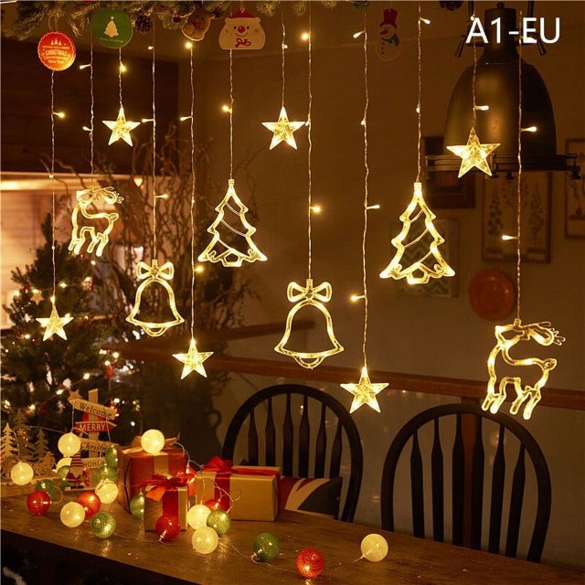 LED Star Moon Curtain Fairy Lights Garland String Lights Home Bedroom Decoration