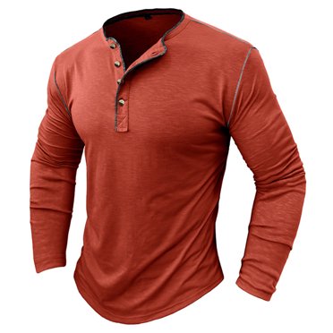 RKSTN T-Shirts à Manches Longues pour Hommes Musclés Robustes Basiques Unis Couleur Unie T-Shirt Blouse à Col en V Hauts avec Boutons