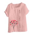 thumbnail image 4 of Jusqu'à 50 % de Rabais Horkkom Hauts Grande Taille pour Femmes Été Décontracté Chemises en Lin à Manches Courtes Col Rond Imprimé Floral Blouses Amples, 4 of 4