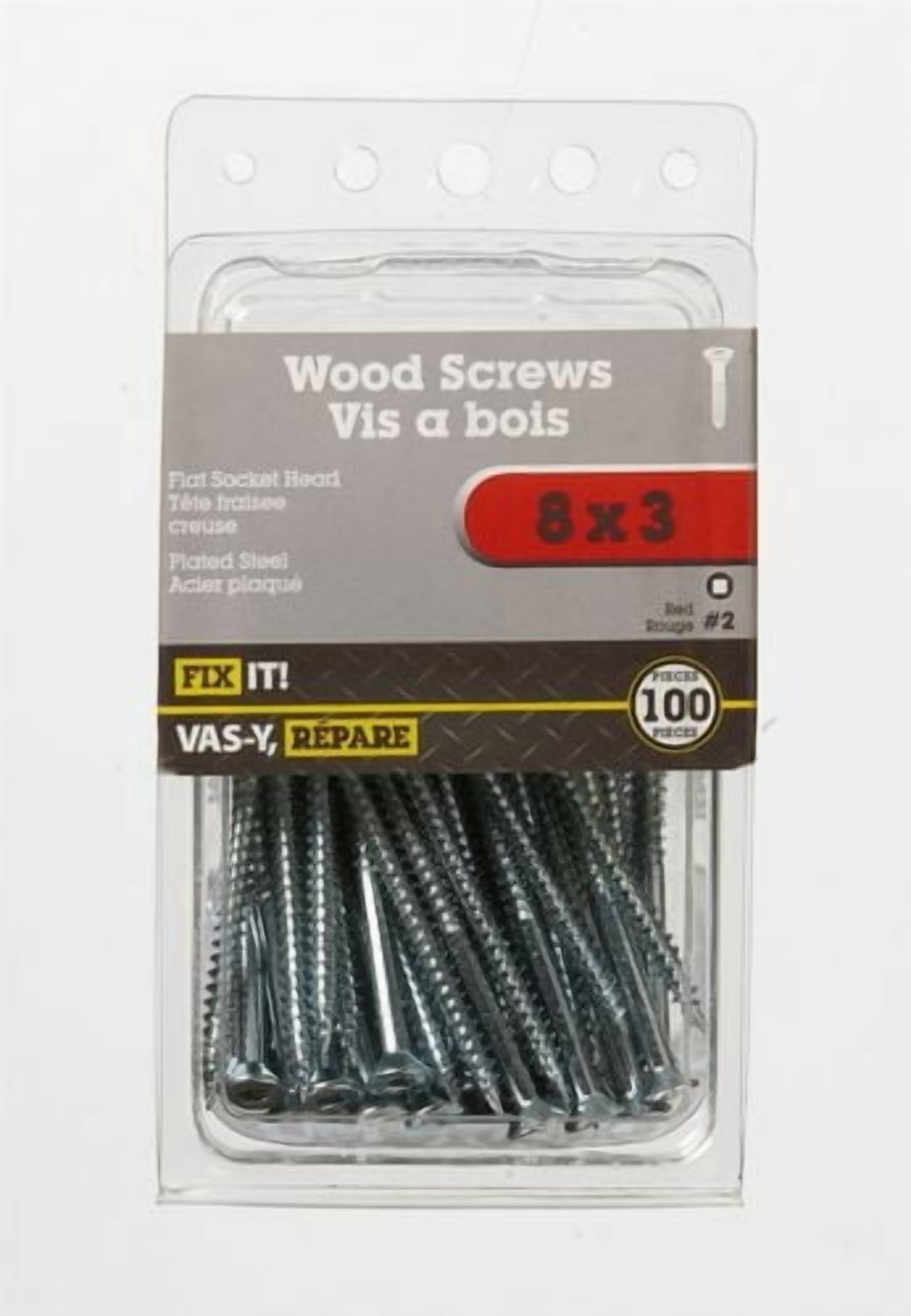 Vis bois tt plate 8 x 3 po plq 100 pièces