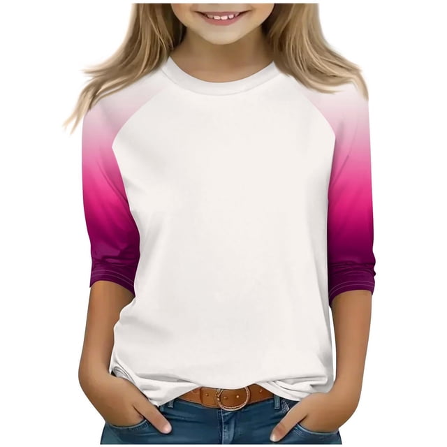 SERTG T-Shirt Mode Enfant Col Rond Manches 3/4 Imprimé Col Rond pour Été et Printemps 4-15 Ans (Beige3,9 Ans)